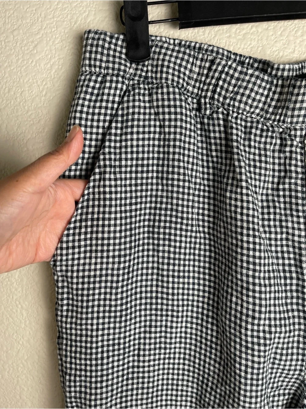 Quince 100% European Linen Pants Classic Mini Gingham Black White Pull-On Sz L